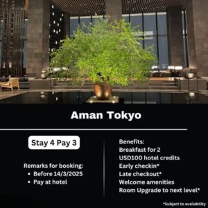 Aman Tokyo Stay 4 Pay 3, USD100 Credits, Free Breakfast and More